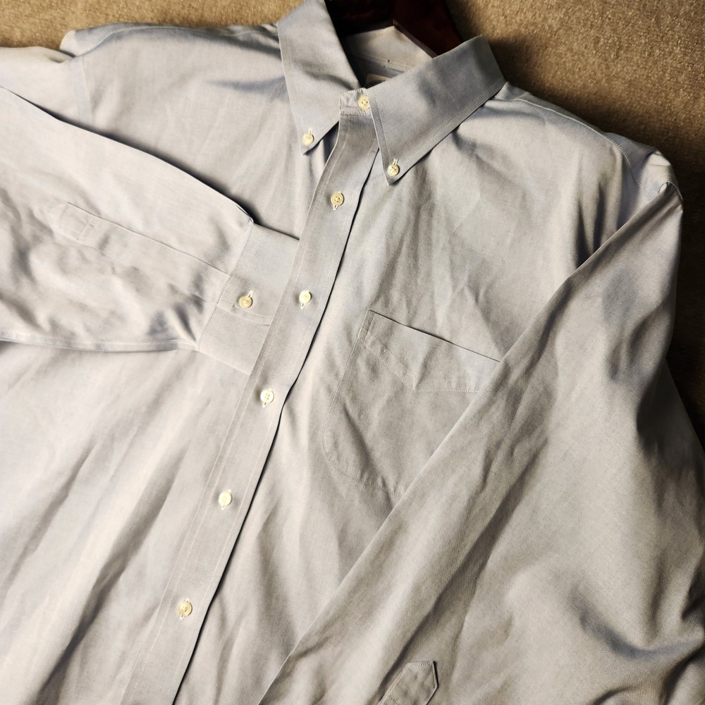 Brooks Brothers Dress Shirt Mens 18-35 Blue Supima Cotton Non-Iron Classic Fit